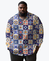 Vintage Floral Pattern Big Man Long Sleeve Lapel Shirt